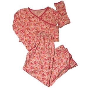 Garnet Hill Pink and Orange Floral Pajama Set